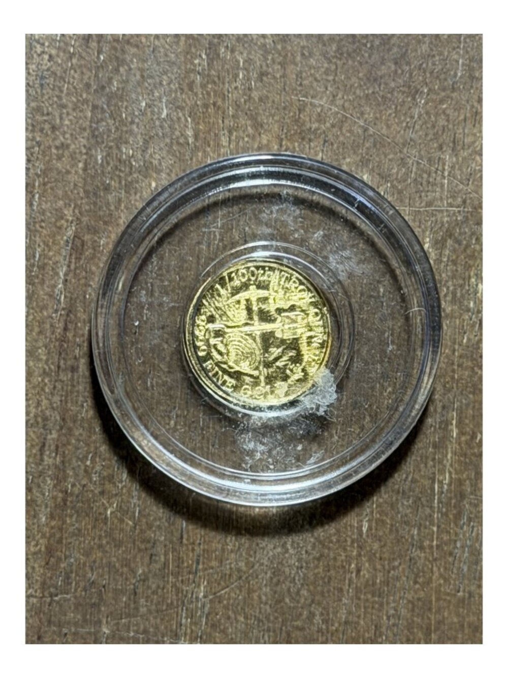 1/200 oz .9999 gold mini round in capsule - design E